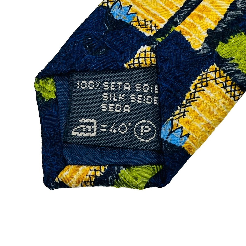 Ermenegildo Zegna Diseono Esclusivo Silk Mens Necktie Navy Geometric Italy *Flaw - Picture 10 of 11